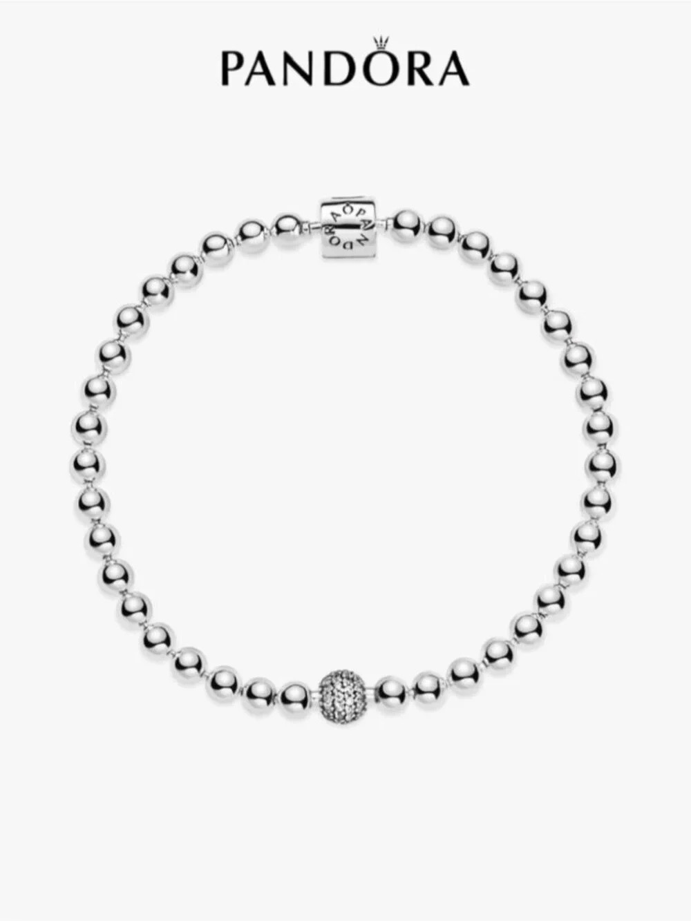 Pandora Sterling Silver Bead Bracelet with Sparkling Pavé Ball - Silver